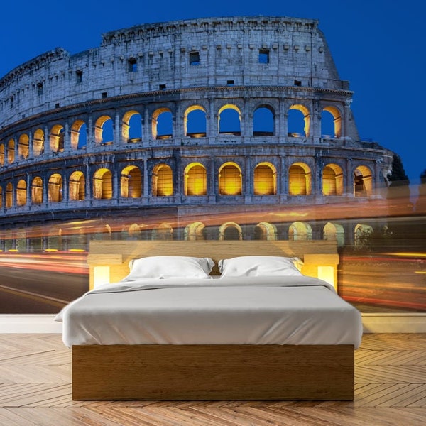 Colosseum at night in Rome, Photo Wallpaper, Removable Wall Wallpaper, Peel and Stick, Non Woven, Wall Mural, Wall Decal Wall Mural, W#59