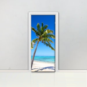 Beach and Palm Door mural Self adhesive door wrap, removable peel & stick door covering, sticker door, tropic, ocean, coast, tropical D#71