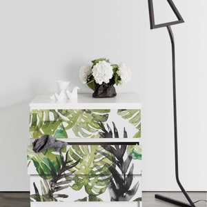 IKEA MALM dresser watercolor tropacal leaves , Removable Ikea decals, Furniture stickers, Furniture decals set, nursery decor, M#18