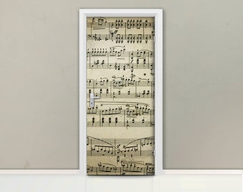 Antique Music Text Door mural Self adhesive door wrap, removable peel & stick door covering, sticker door, composition, Retro, melody D#84