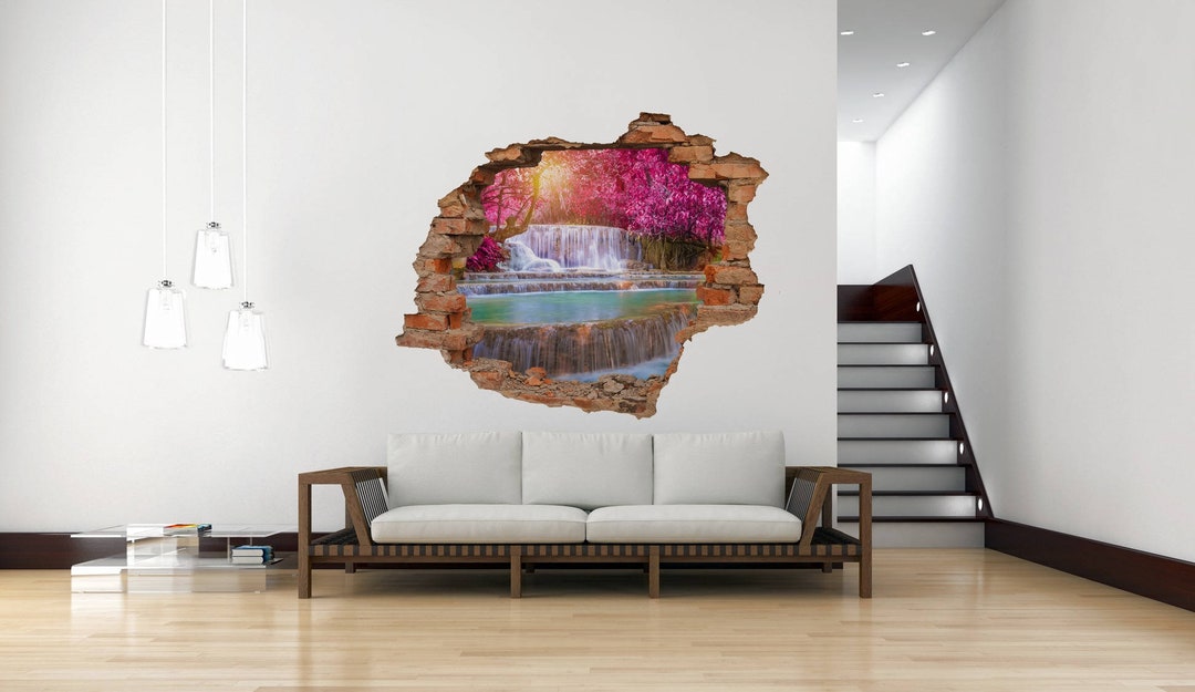 Waterfall Rain Forest Kuang Si 3D Hole in the Wall Wall Sticker, Decal ...