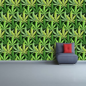 Marijuana leaves adhesivie or traditional photo wall mural | wallpaper Green marijuana leaf, herb  nature wall covering nonwoven wall  W#502