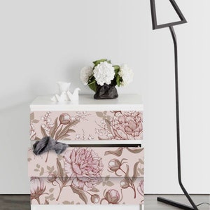 IKEA MALM dresser pink peonies , Removable Ikea decals, Furniture stickers, Furniture decals set, nursery decor, M#29