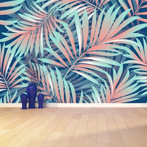 Jungle Leaves adhesivie or traditional photo wallpaper | wall mural Tropical palm leaves, jungle leaves. Floral pattern.  mural nature W#537