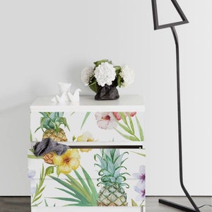 IKEA MALM dresser pineapple and flowers , Removable Ikea decals, Furniture stickers, Furniture decals set, nursery decor, M#14