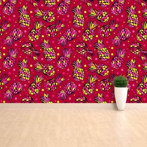 Früchte Ananas klebende oder traditionelle Fototapete | Wandbekleidung mit dekorativen Ananas. Tropische Früchte.  Vlies W#556