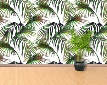 Tropische Blätter temporäres oder traditionelles Wandbild | Tapete Aquarell tropische Palmenblätter, florales Muster, natur abnehmbar W#332