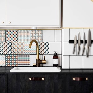 Geometric Patchwork decorative, Tile Decals, Tile Stickers, Traditional Tiles, Tiles for Kitchen, Kitchen Backsplash - PACK OF 24 T#71
