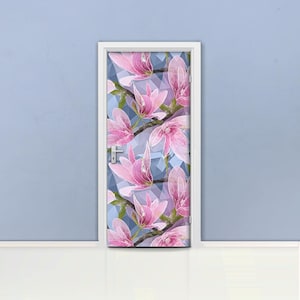 Magnolia Door mural Self adhesive door wrap, removable peel & stick door covering, sticker door, flowers, pattern, polygons, flower, D#118