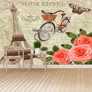 Papier peint rétro réutilisable ou traditionnel Paris | papier peint Paris - Carte postale rétro.  Papier peint photo intissé intissé nature design L#252