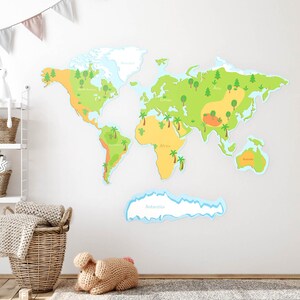 Weltkarte Wandaufkleber für Kinderzimmer, grüne Baby Zimmer Dekoration, Karten Wandtattoo für Kinderzimmer, selbstklebende Aufkleber
