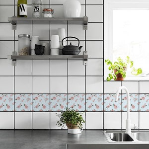 Pastel Flowers, Tile Decals, Tile Stickers, Traditional Tiles, Tiles for Kitchen, Kitchen Backsplash - PACK OF 24 T#27