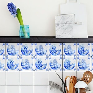 Retro Holland Dutch handmade, Tile Decals, Tile Stickers, Traditional Tiles, Tiles for Kitchen, Kitchen Backsplash - PACK OF 24 T#46