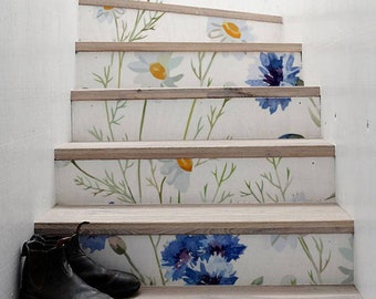 10 Streifen von Stair Riser - Blumen und Kamillen, wiederablösbare Aufkleber für die Treppe, dekorative Sterne, S#30