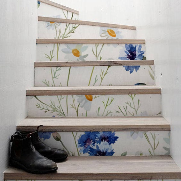 10 strips of Stair Riser - flowers and camomiles, removable sticker peel & stick, Staircase decals, removable Star riser decals S#30