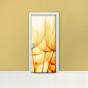 Seed Door mural Self adhesive door wrap, removable peel & stick door covering, sticker door, flowers, yellow, nature, fly, plants, D#90