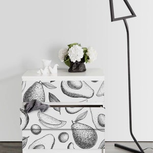 IKEA MALM dresser black and white fruits pattern , Removable Ikea decals, Furniture stickers, Furniture decals set, nursery decor, M#17