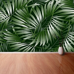 Exotic leaves vlies or self-adhesive wallpaper | mural Tropical palm leaves, jungle leaves. Floral pattern.  wallmural wall art W#606