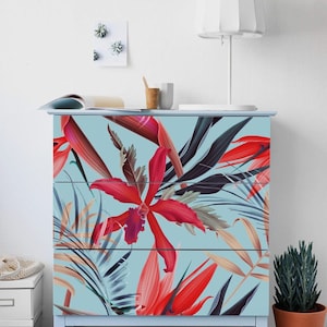 IKEA MALM dresser tropical flowers pattern , Removable Ikea decals, Furniture stickers, Furniture decals set, nursery decor, M#8