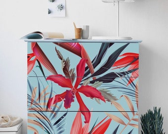 IKEA MALM dresser tropical flowers pattern , Removable Ikea decals, Furniture stickers, Furniture decals set, nursery decor, M#8