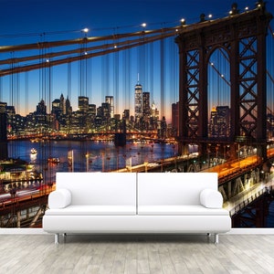 New York & Brooklyn Bridge, Fototapete, abnehmbare Wandtapete, Schälen und Aufkleben, Vlies, Wandbild, Wandtattoo Wandbild, W#80