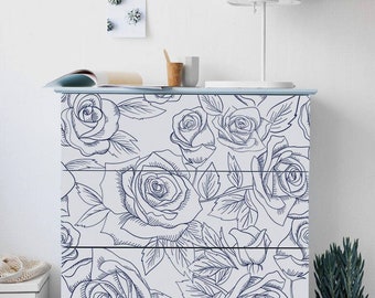 IKEA MALM dresser blue roses , Removable Ikea decals, Furniture stickers, Furniture decals set, nursery decor, M#24