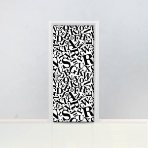 Mural de puerta con letras, revestimiento autoadhesivo para puerta, revestimiento de puerta despegable y pegable, calcomanía para puerta, patrón, sin costuras, alfabeto, tipografía, D#41