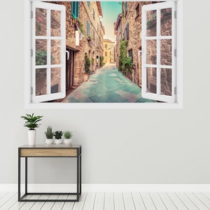 3D Window Alley in old italian town, Wall Decal Vinyl, 3D Wall Art, Vinyl Peel and Stick removable Home, wall sticker, italia, italy O#62