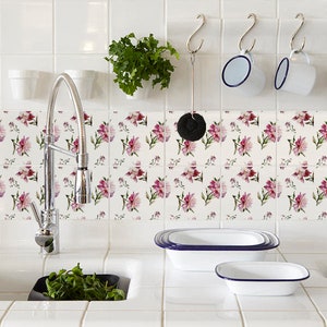 Peonies, Tile Decals, Tile Stickers, Traditional Tiles, Tiles for Kitchen, Kitchen Backsplash - PACK OF 24 T#34