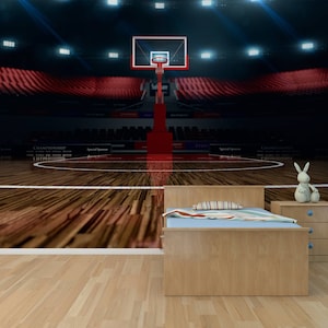 Basketball court, Photo Wallpaper, Removable Wall Wallpaper, Peel and Stick, Non Woven, Wall Mural, Wall Decal, Wall Mural, Sport Arena W#18