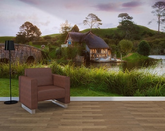 Hobbiton em Shire Photo Wallpaper, Papel de parede removível, Descasque e cole, Não tecido, Mural de parede, Decalque de parede, Mural de parede, Nova Zelândia W#13