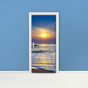 Sunset on the beach Door mural Self adhesive door wrap, removable peel & stick door covering, sticker door, landscape, nature, sea, D#88