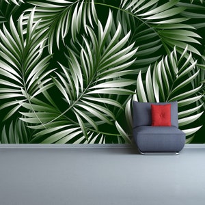 Tropical leaves traditional or removal photo wallpaper | mural Tropical palm leaves, jungle leaves. Floral  background.  wallpaper nat W#605