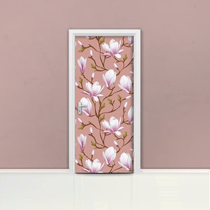 Magnolia pattern Door mural Self adhesive door wrap, removable peel & stick door covering, sticker door cover, door, seamless flowers, D#1