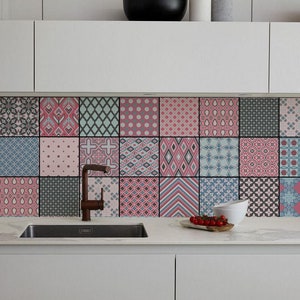 Colorful patchwork, Tile Decals, Tile Stickers, Traditional Tiles, Tiles for Kitchen, Kitchen Backsplash - PACK OF 24 T#41