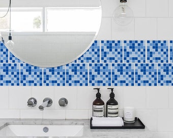 Aqua squares mosaic ocean, Tile Decals, Tile Stickers, Traditional Tiles, Tiles for Kitchen, Kitchen Backsplash - PACK OF 24 T#69