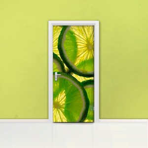 Lemon Door mural Self adhesive door wrap, removable peel & stick door covering, sticker door, lime, green, fruit, vitamin, portion, D#77