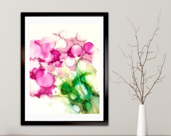 Original Abstract Alcohol Ink Floral Painting on Yupo Paper, Size 11 X 14” | Abstract Wall Art, Wall Decor, Gift for Her, Bedroom Decor