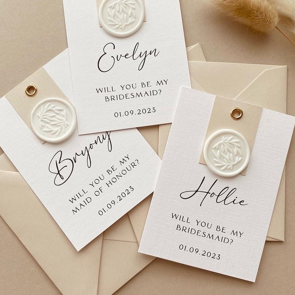 BRONTË - Bruidsmeisje voorstel kaart lakzegel Boho minimaal | Wil jij mijn bruidsmeisjekaart zijn | Luxe bruiloft bruidsfeestkaart