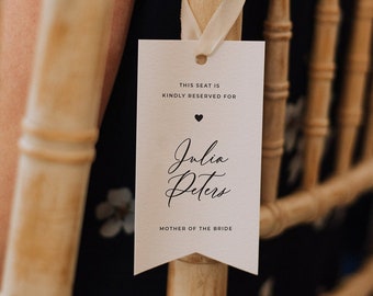 BRONTË - Reserved Seat Tag Wedding Ceremony | Personalised Names Minimal Design Choose Ribbon Colour