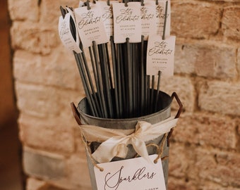 Personalized Wedding Sparkler Tags and Bucket Sign (note: sparklers & bucket not included)