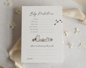 Baby Predictions Note Cards | Pooh Bear Minimalist Neutral Design | Classic Cute Pooh Illustration Baby Shower Game