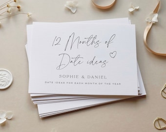 Personalised 12 Months of Dates Card Gift Husband Wife Boyfriend Girlfriend | Paper Anniversary Birthday Valentines