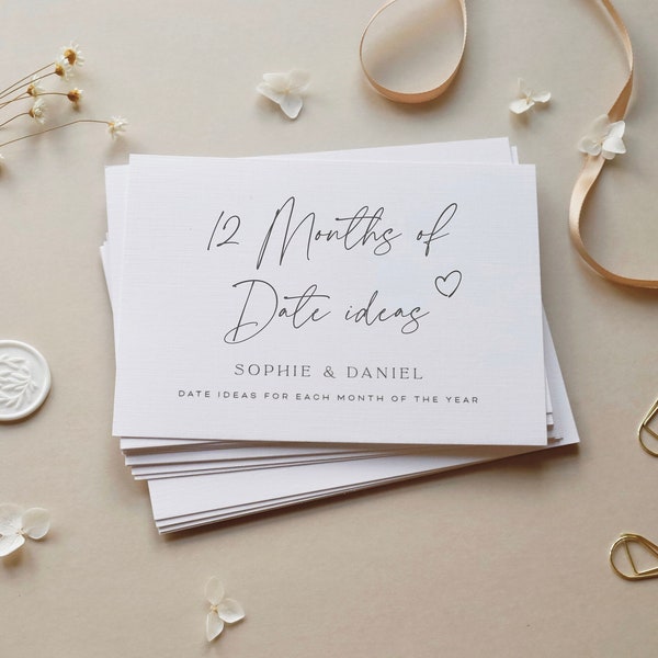 Personalised 12 Months of Dates Card Gift Husband Wife Boyfriend Girlfriend | Paper Anniversary Birthday Valentines