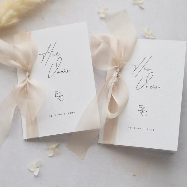 HARPER - Wedding Vow Books Set of 2 | Write Your Own Vows | Personalised Modern Minimal Ribbon Wedding Vow Book