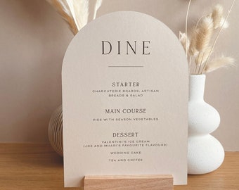 ARIA - Boho Arch Wedding Table Menus Minimal Modern Wedding Breakfast Food Drink Menu Cards A5 Size *stand not included*