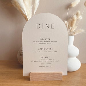 ARIA - Menus de mesa de casamento em arco Boho, cartões de menu minimalistas e modernos para casamento, café da manhã, comida e bebidas, tamanho A5 * suporte não incluído *