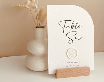 PENNY - Boho Arch Wedding Table Numbers Semi Circle Minimal Wax Seal Wedding Table Cards Cutout | 5x7 Size (wooden stand not included)