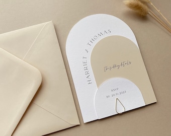 BLAKE - Neutral Beige Minimal Arch Wedding Invite | 5x7 with Luxury Envelope and Gold Clip | Minimalist Wedding
