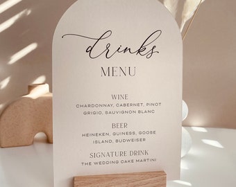 ARIA - Wedding Bar Card Sign Drinks Boho Arch  | Wedding Bar Drinks Card Sign Minimal | Hair Nail Salon Drinks Menu | *Stand not included*